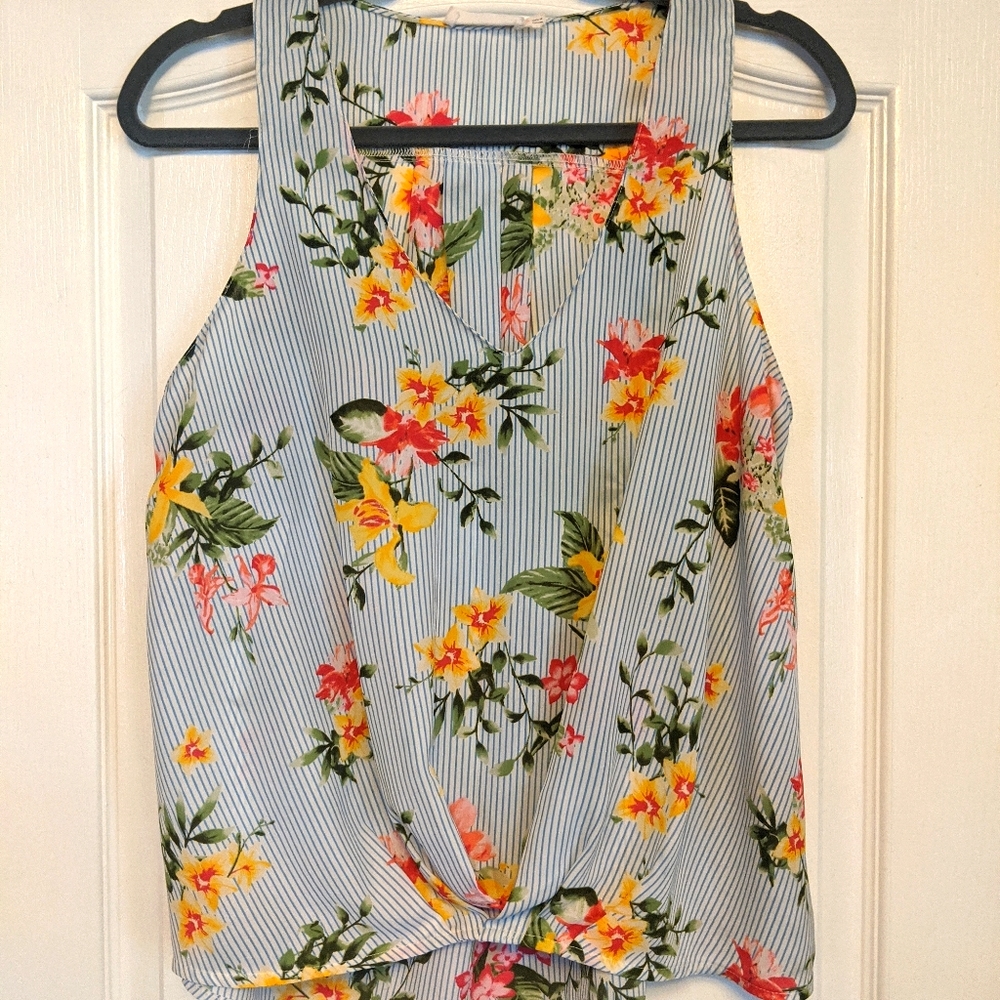 Floral and Striped Tank Top